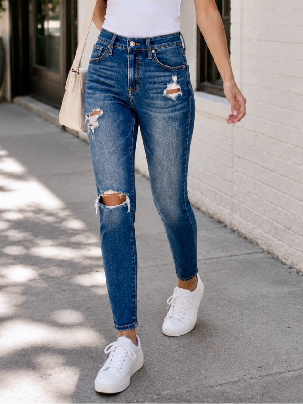 AG Farrah Skinny Jeans Mid Rise Distressed Ankle Blue Wash Size 27